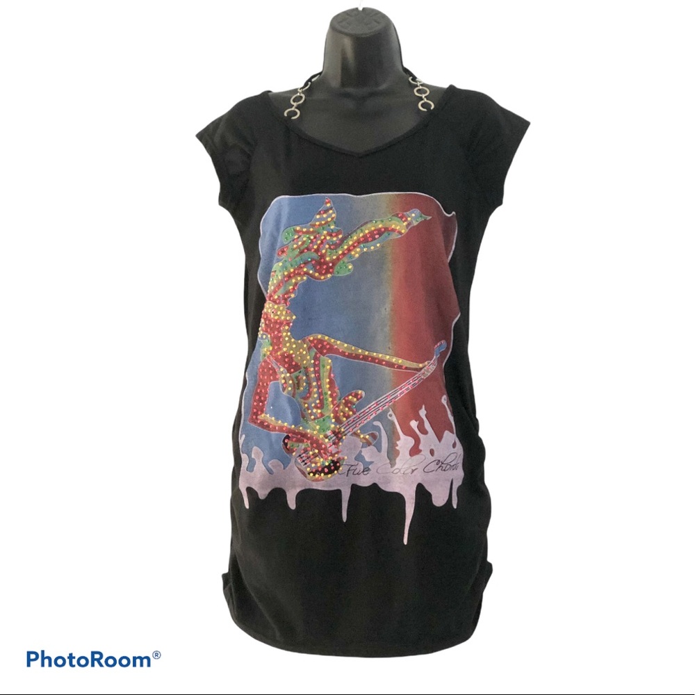 City Ink Embellished Guitar Design Halter Dress